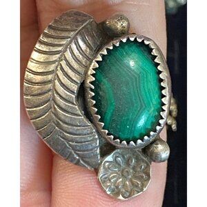 Ring Size 6.5 Malachite J. Yazzie Sterling Silver 925 Women Semi-Precious Stone